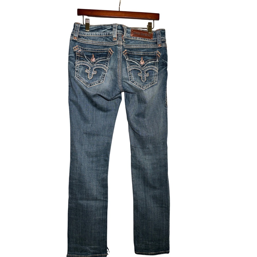 Rock Revival Debbie Straight Leg Jeans Long 30 Rodeo Thick Stitch Western Y2K
